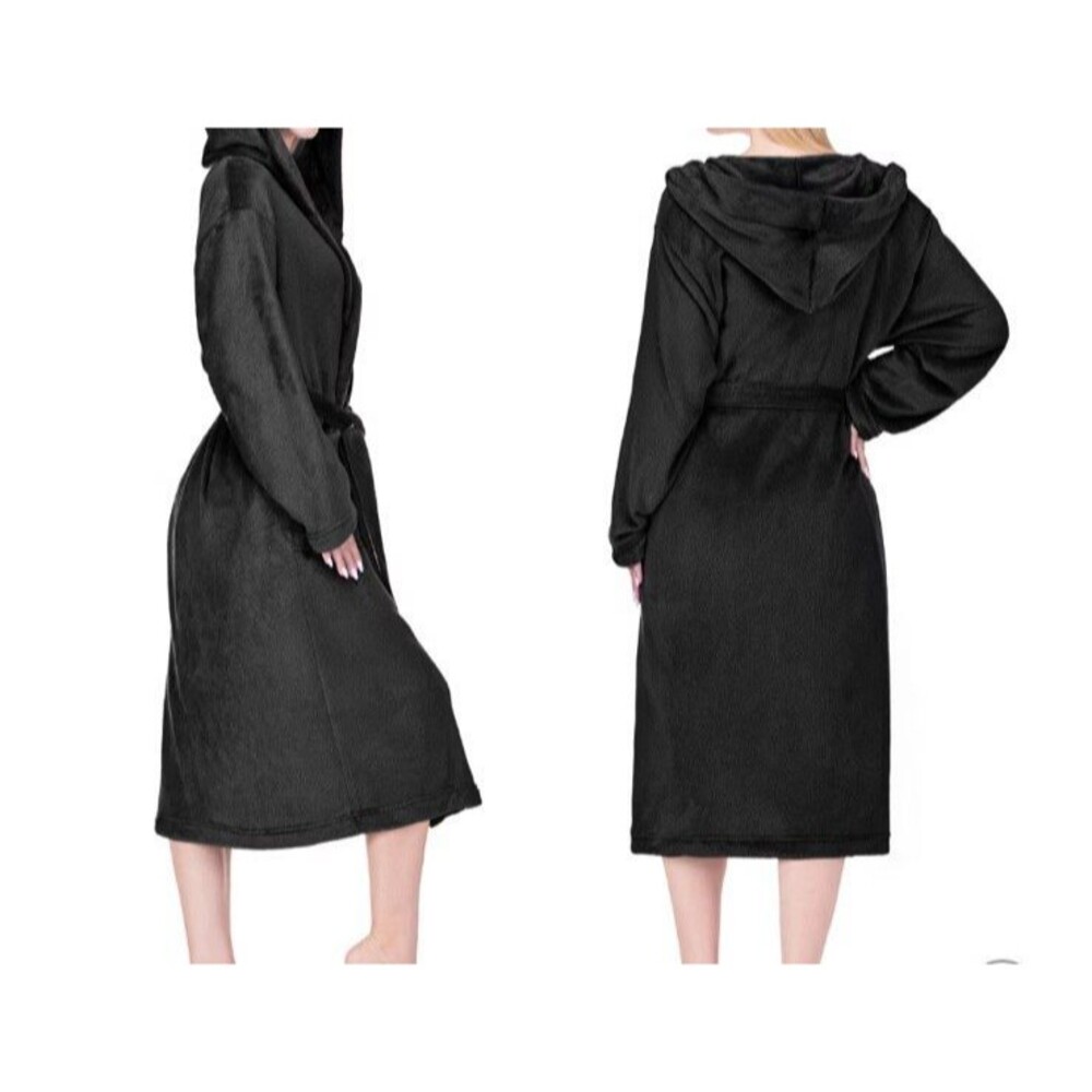 Pavilia Luxurious Soft Robe with Hood Bathrobe for Spa Bath Black Lightweight - Picture 3 of 4